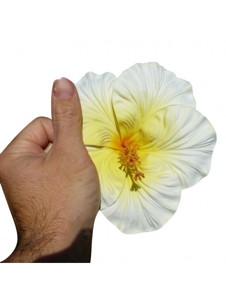 Très gros Hibiscus blanc sur tige métal