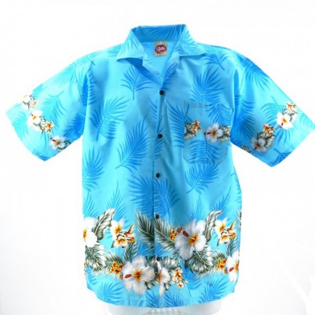 Chemise hawaïenne turquoise Frise Hibiscus