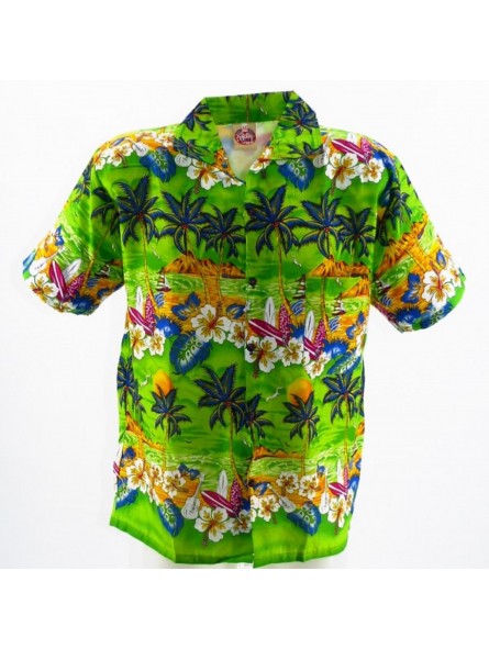 Chemise Hawaïenne verte imprimé plage