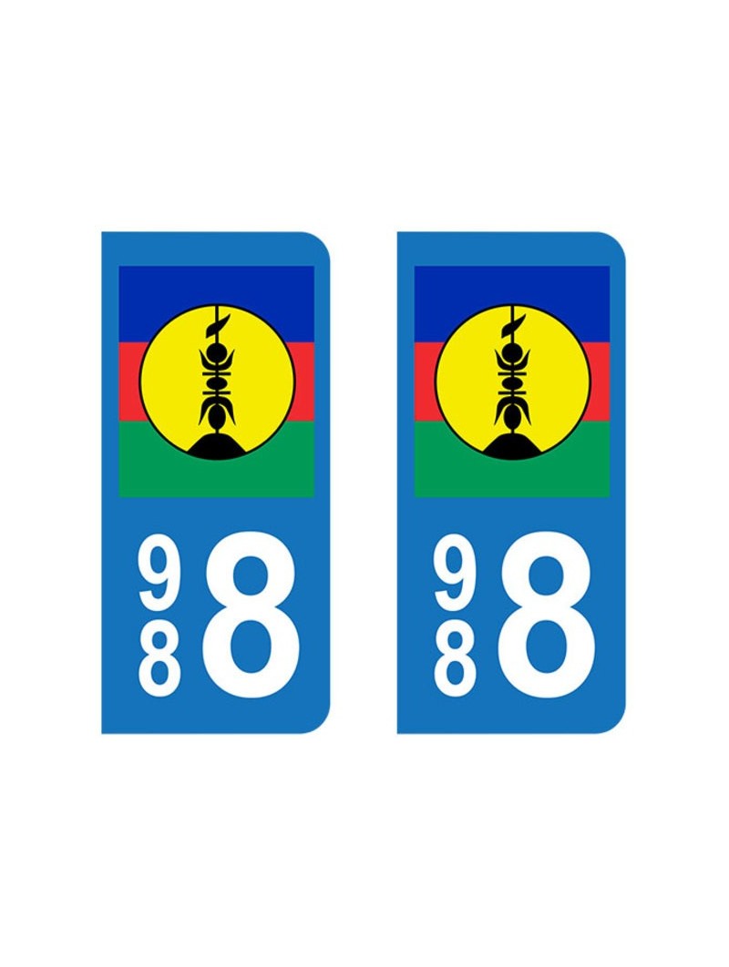 2 Autocollants plaque immatriculation 988 Nouvelle Calédonie Gouvernement