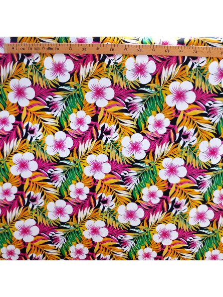 Tissu feuillage et frangipane