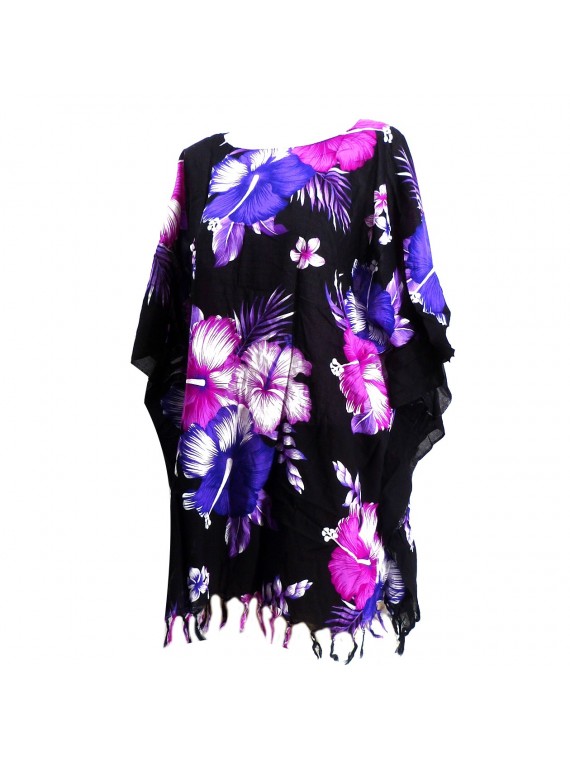 Tunique Femme fond noir hibiscus violet