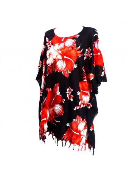 Tunique Femme fond noir hibiscus rouge