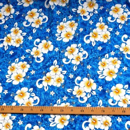 Tissu petites fleurs bleu canopée