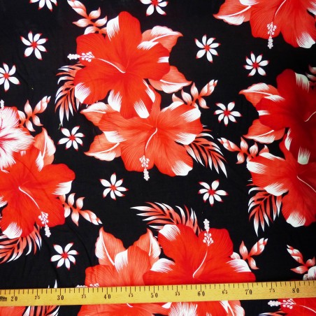 Tissu noir fleurs rouge kahama