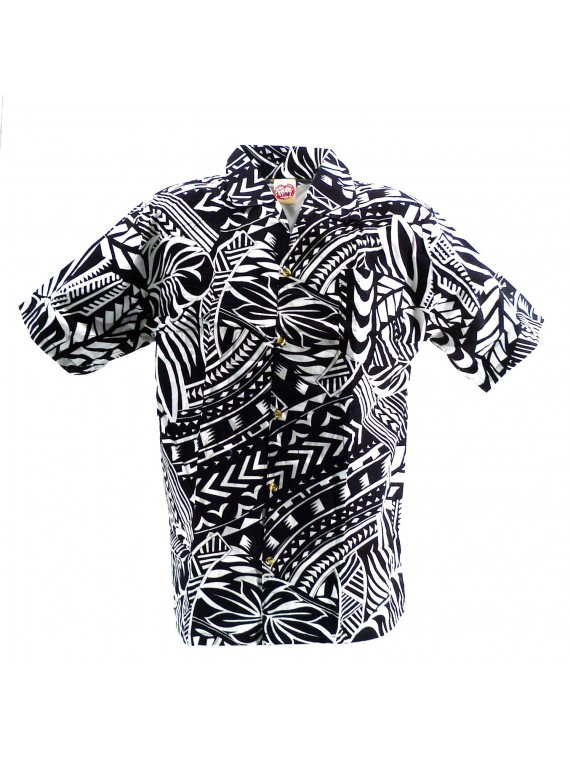 Chemise hawaïenne  blanche et noir Tatouage Rahi