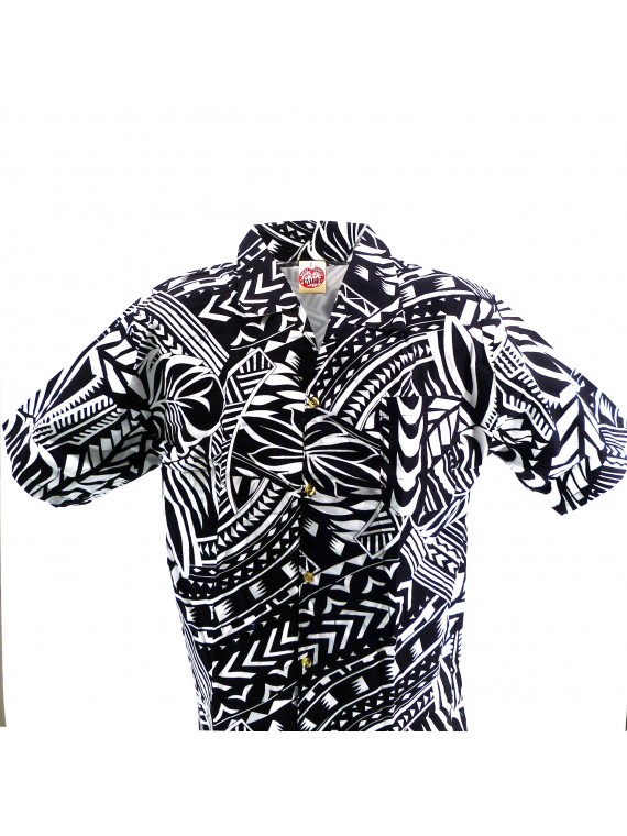 Chemise hawaïenne  blanche et noir Tatouage Rahi