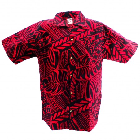 Chemise hawaïenne  rouge et noir Tatouage Rahi