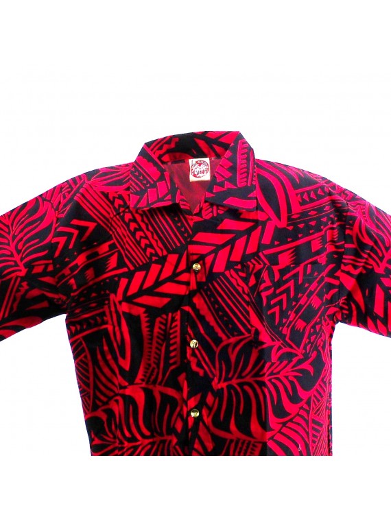 Chemise hawaïenne  rouge et noir Tatouage Rahi