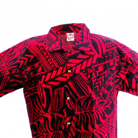 Chemise hawaïenne  rouge et noir Tatouage Rahi