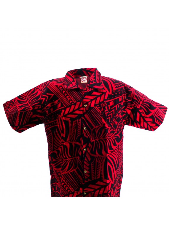 Chemise hawaïenne  rouge et noir Tatouage Rahi