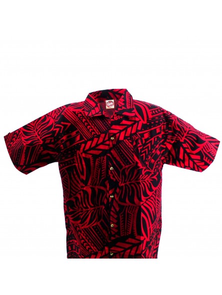 Chemise hawaïenne  rouge et noir Tatouage Rahi