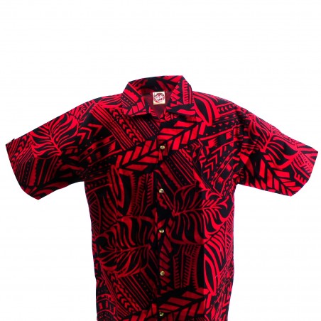 Chemise hawaïenne  rouge et noir Tatouage Rahi