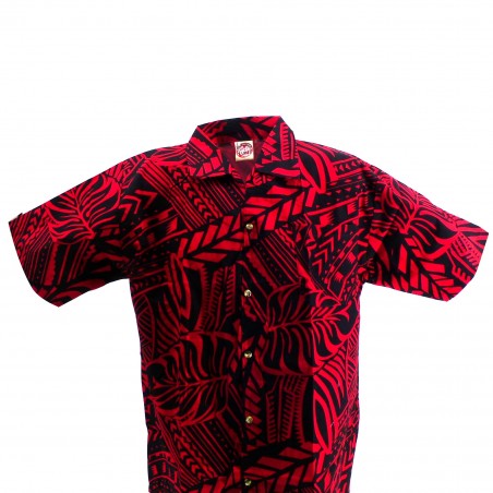 Chemise hawaïenne  rouge et noir Tatouage Rahi