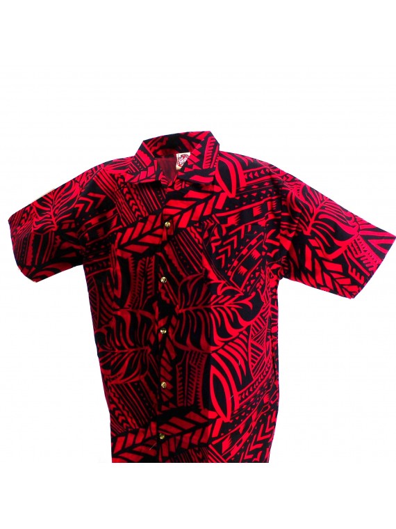 Chemise hawaïenne  rouge et noir Tatouage Rahi