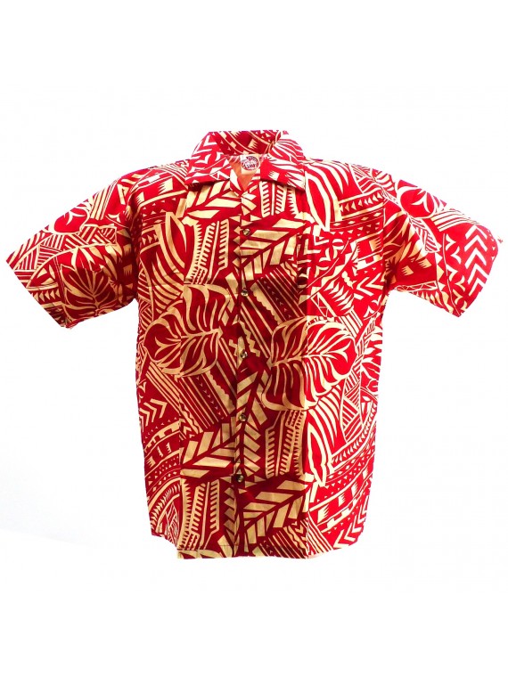 Chemise hawaïenne  rouge et crème Tatouage Rahi