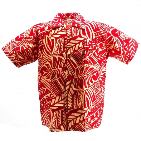 Chemise hawaïenne  rouge et crème Tatouage Rahi