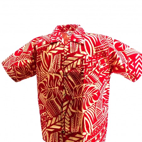 Chemise hawaïenne  rouge et crème Tatouage Rahi