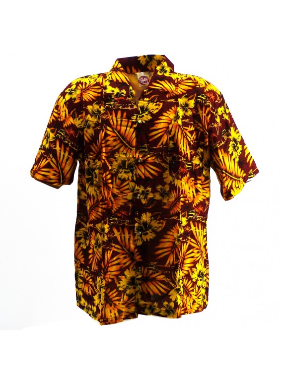 Chemise Hawaïenne marron jaune Moho