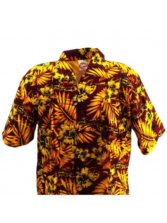 Chemise Hawaïenne marron jaune Moho