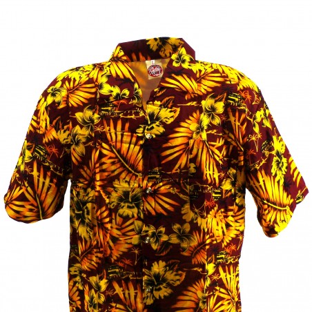 Chemise Hawaïenne marron jaune Moho