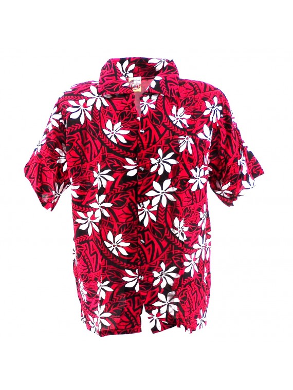 Chemise Hawaïenne rouge tiaré tatouage