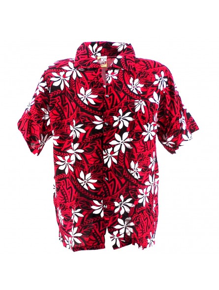 Chemise Hawaïenne rouge tiaré tatouage