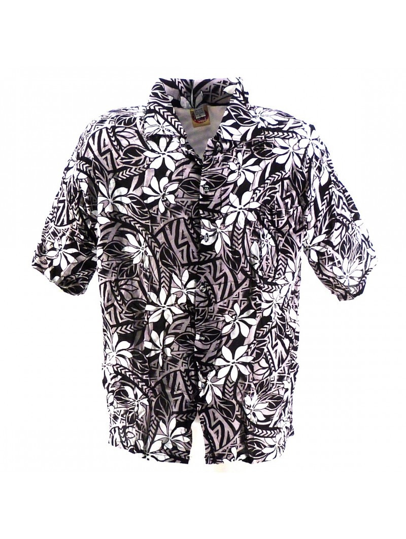 Chemise Hawaïenne anthracite tiaré tatouage