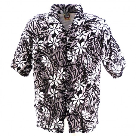 Chemise Hawaïenne anthracite tiaré tatouage