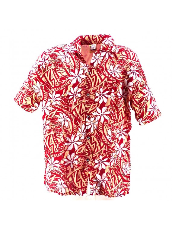 Chemise Hawaïenne rouge et crème tiaré tatouage