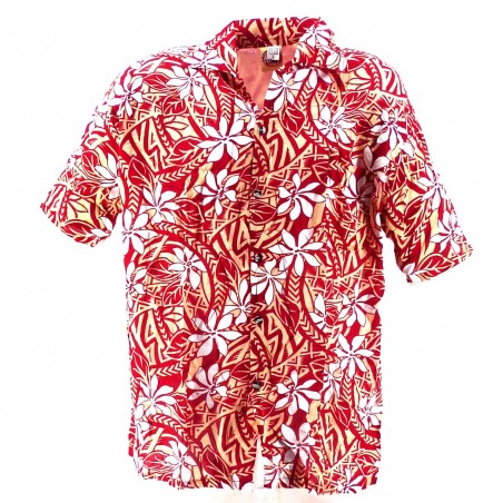 Chemise Hawaïenne rouge et crème tiaré tatouage