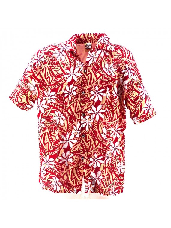 Chemise Hawaïenne rouge et crème tiaré tatouage