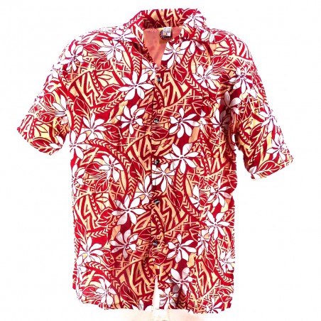 Chemise Hawaïenne rouge et crème tiaré tatouage