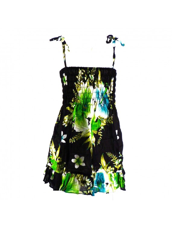 robe enfant noir hibiscus vert