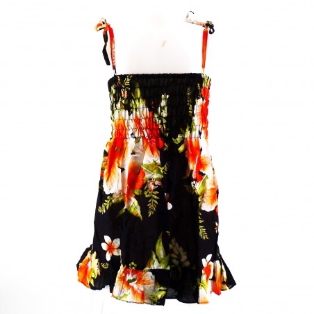 robe enfant noir hibiscus orange
