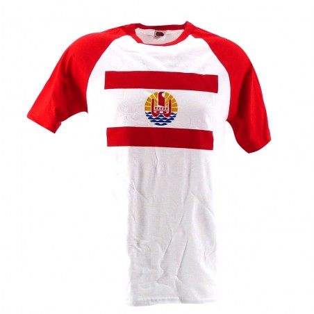 T-shirt rouge et blanc drapeau polynesien