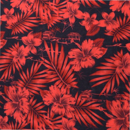 Tissu Tahitien rouge et noir Moho