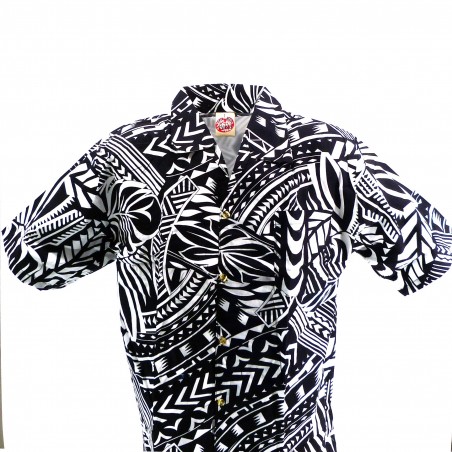 Chemise hawaïenne  blanche et noir Tatouage Rahi