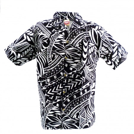 Chemise hawaïenne  blanche et noir Tatouage Rahi