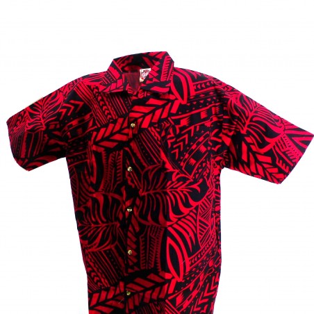 Chemise hawaïenne  rouge et noir Tatouage Rahi