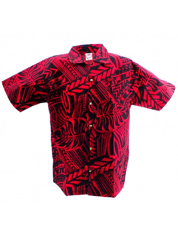 Chemise hawaïenne  rouge et noir Tatouage Rahi