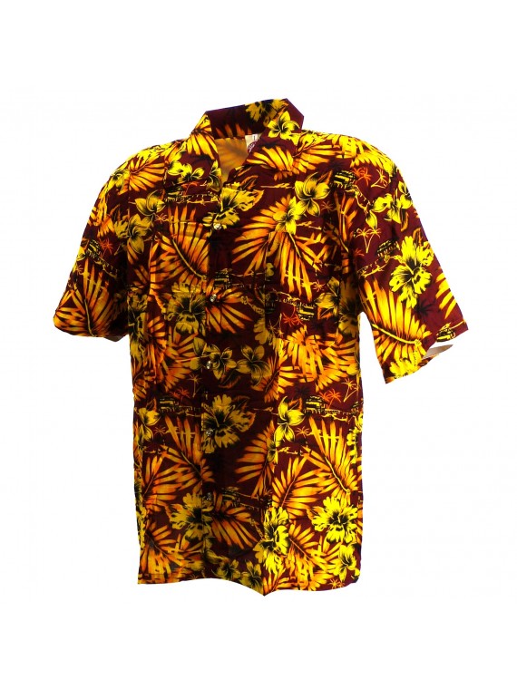 Chemise Hawaïenne marron jaune Moho