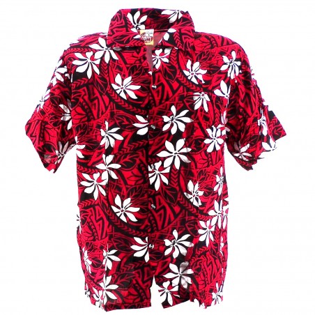 Chemise Hawaïenne rouge tiaré tatouage