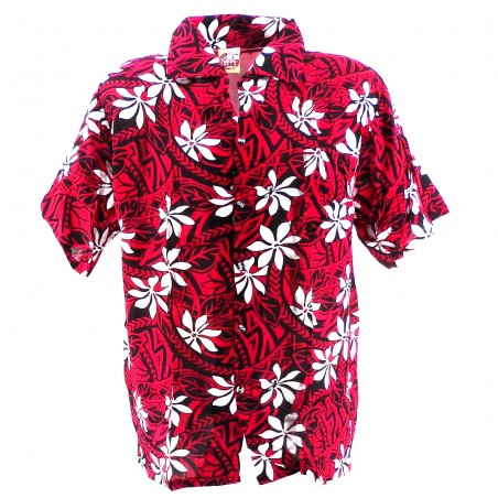 Chemise Hawaïenne rouge tiaré tatouage