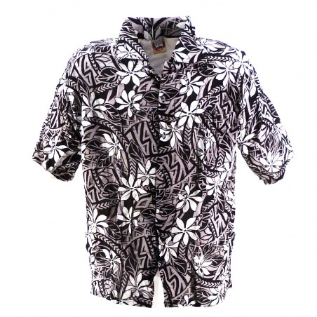 Chemise Hawaïenne anthracite tiaré tatouage