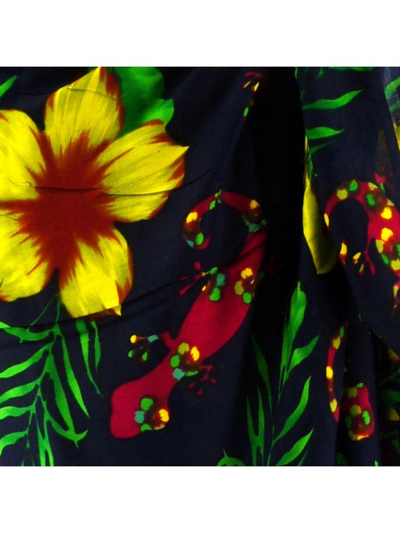 paréo noir et vert hibiscus et margouillat