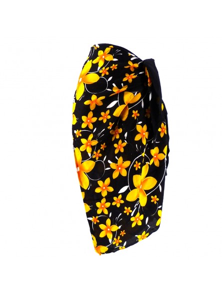 paréo noir fleurs de frangipanes jaunes