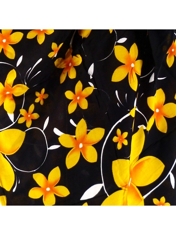 paréo noir fleurs de frangipanes jaunes