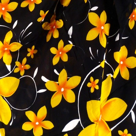 paréo noir fleurs de frangipanes jaunes