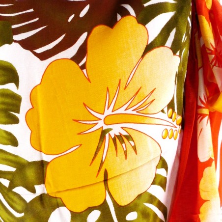 Paréo orange hibiscus feuille de ceriman